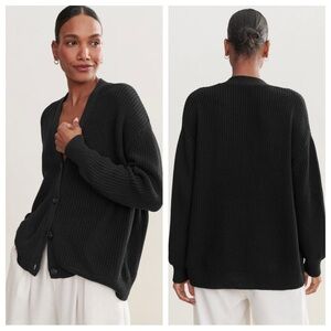 Jenni Kayne Cotton Cocoon Cardigan Sweater Organic Cotton Oversized Knit Black